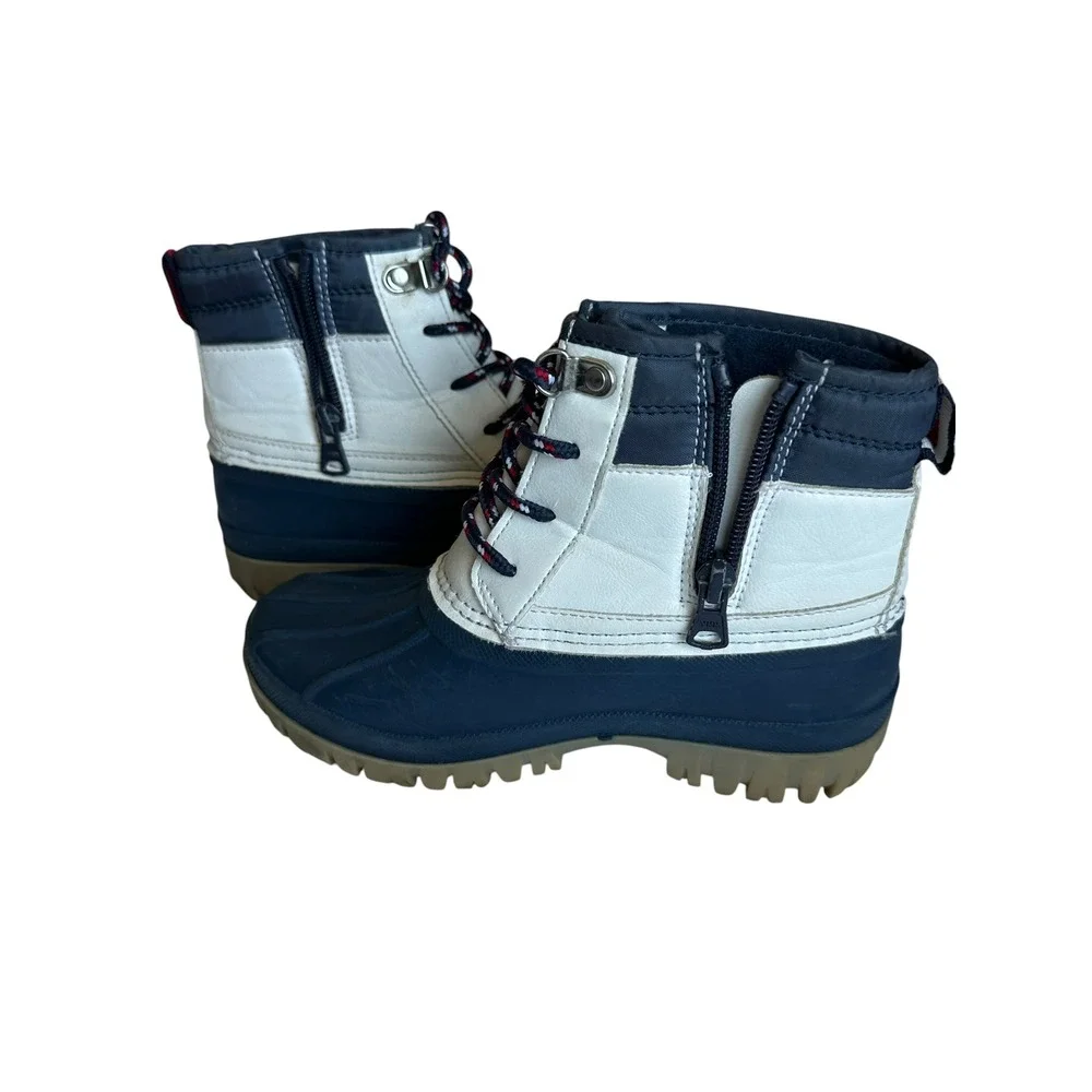 Tommy Hilfiger Kids Navy White Duck Boots Size 13 Zip Up Winter Snow Shoes